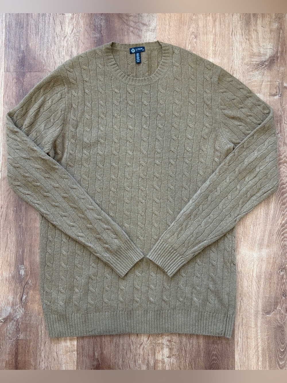 J. Crew Cable Knit Sweater Mens LT Brown Lambswool Blend Cashmere Rabbit Hair